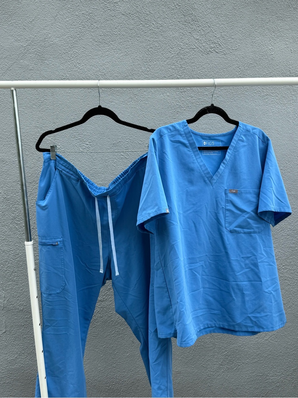 Figs sky Blue Scrub Top & Drawstring Pants